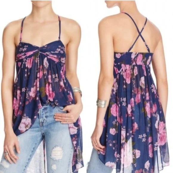 Free people  .Floral Navy Camisole Top - Picture 1 of 4